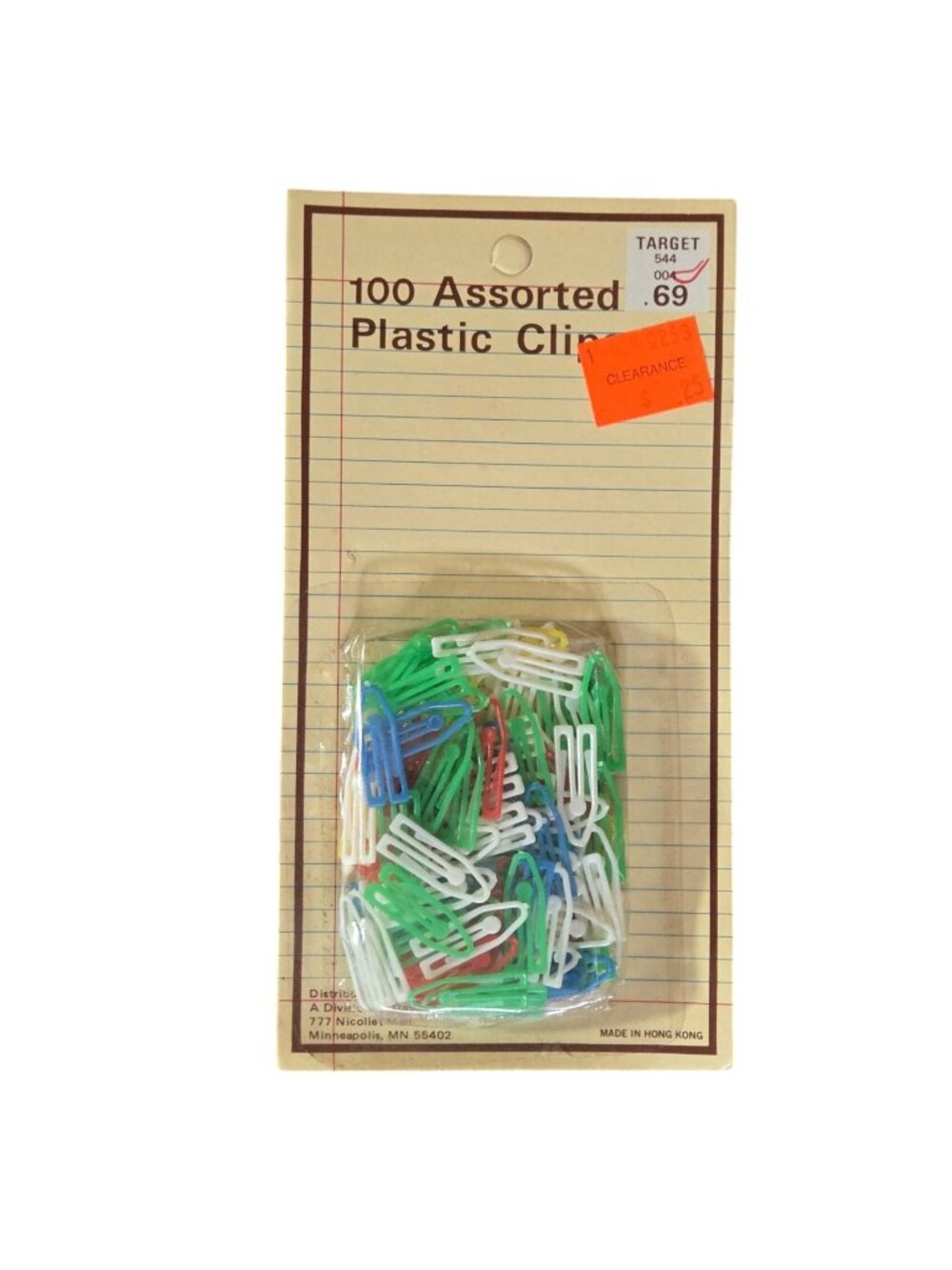 100 Assorted Plastic Clips Multi Color New Old Stock Vintage Target Office